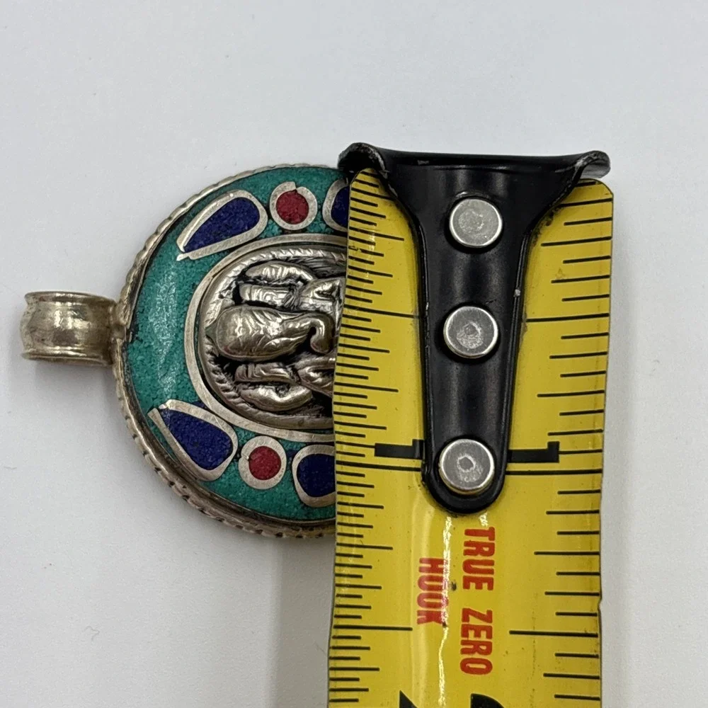 Tibet Elephant Tibetan Silver & Turquoise Ganesh Amulet For Necklace Jewelry - Picture 6 of 7